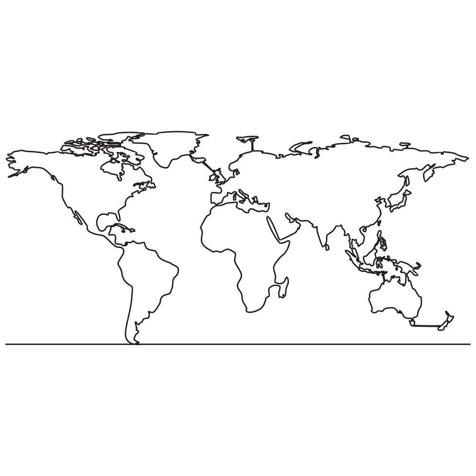 fortlaufende Linienzeichnung der Weltkarte Vektorlinie Kunstillustration vektor