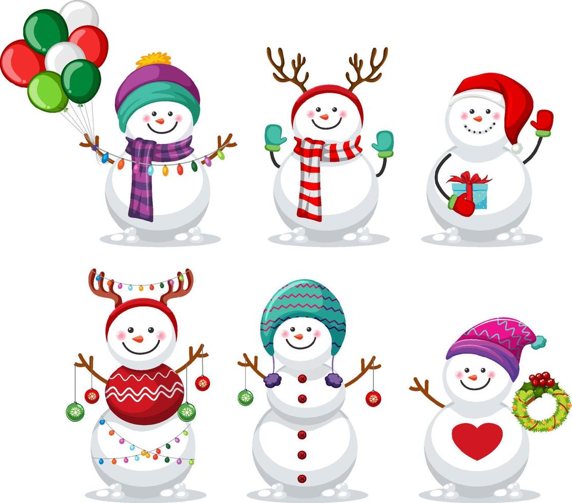 jul snögubbe tecknad serie karaktär uppsättning vektor
