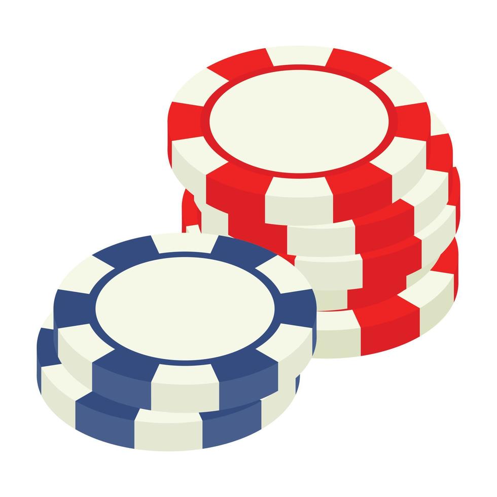 isometrisches 3D-Symbol für rote und blaue Casino-Token vektor