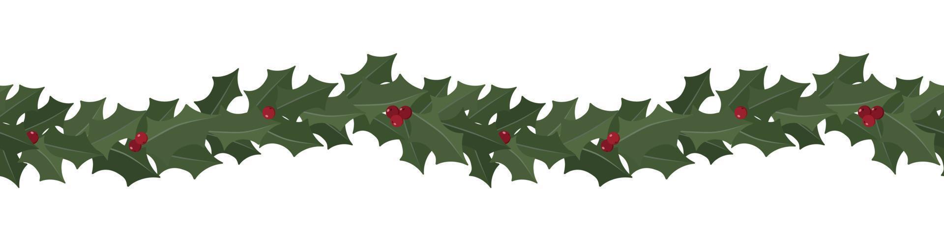 frohe weihnachten und guten rutsch ins neue jahr nahtlose stechpalmenmustergrenze. isoliert auf weißem Hintergrund. Feiertagsdekorationsdesign. Vektor-Illustration. vektor