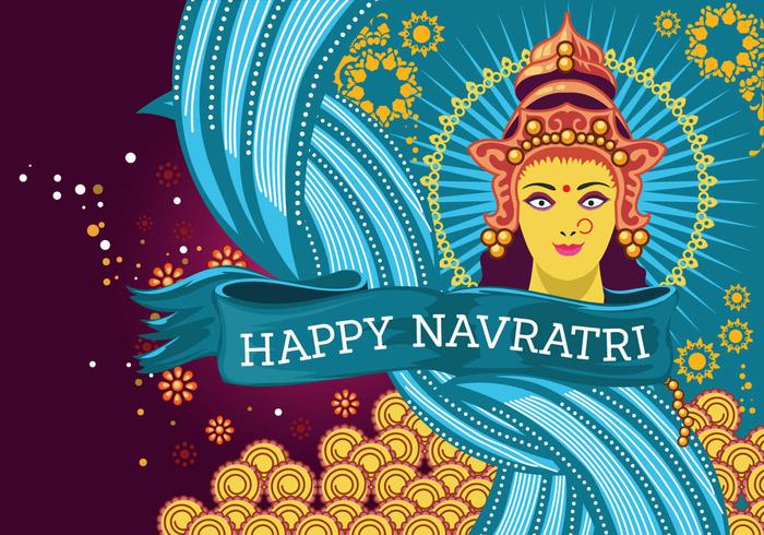 Vacker Kort med Durga för Navratri Vector