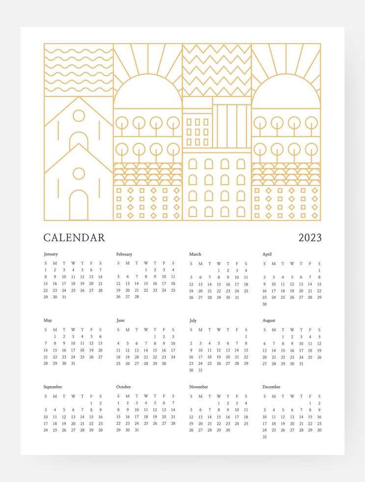 kalender 2023 mall med geometrisk konst deco. 2023 kalender vecka börjar på söndag. vektor illustration.