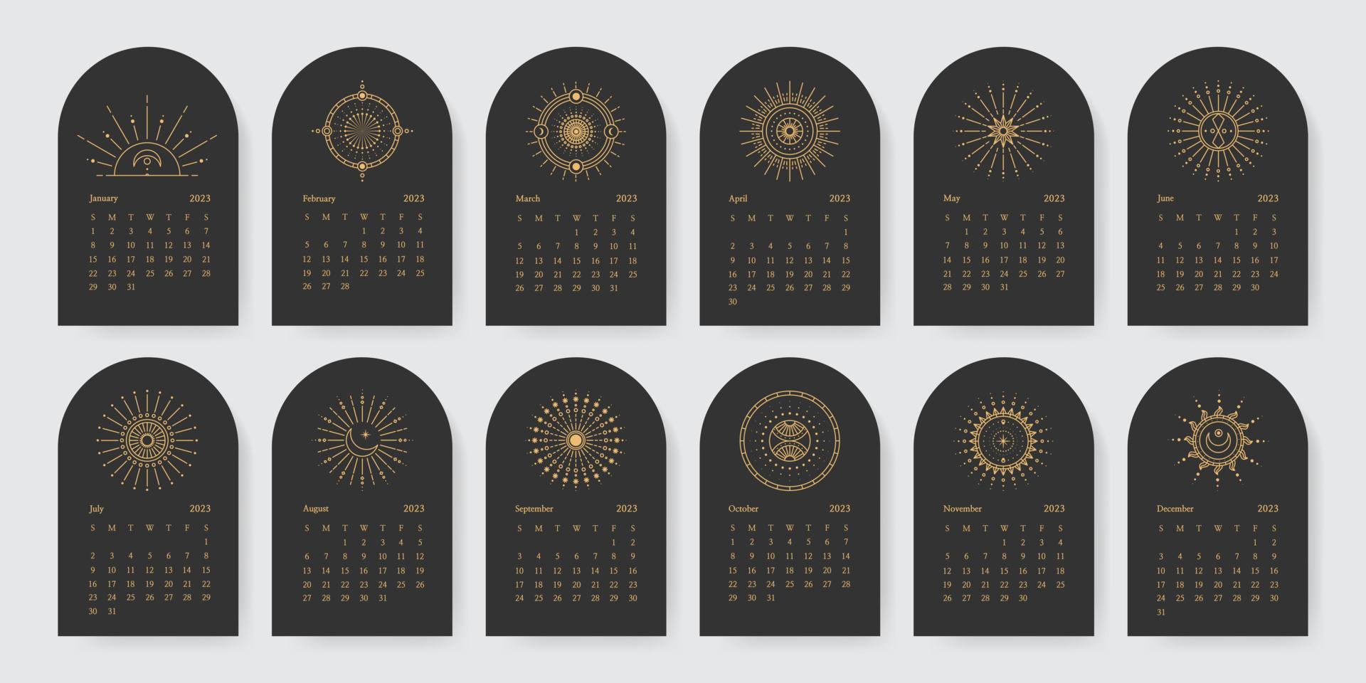 2023 kalender. kalender 2023 mall med linje konst element. vecka börjar på söndag. vektor illustration.