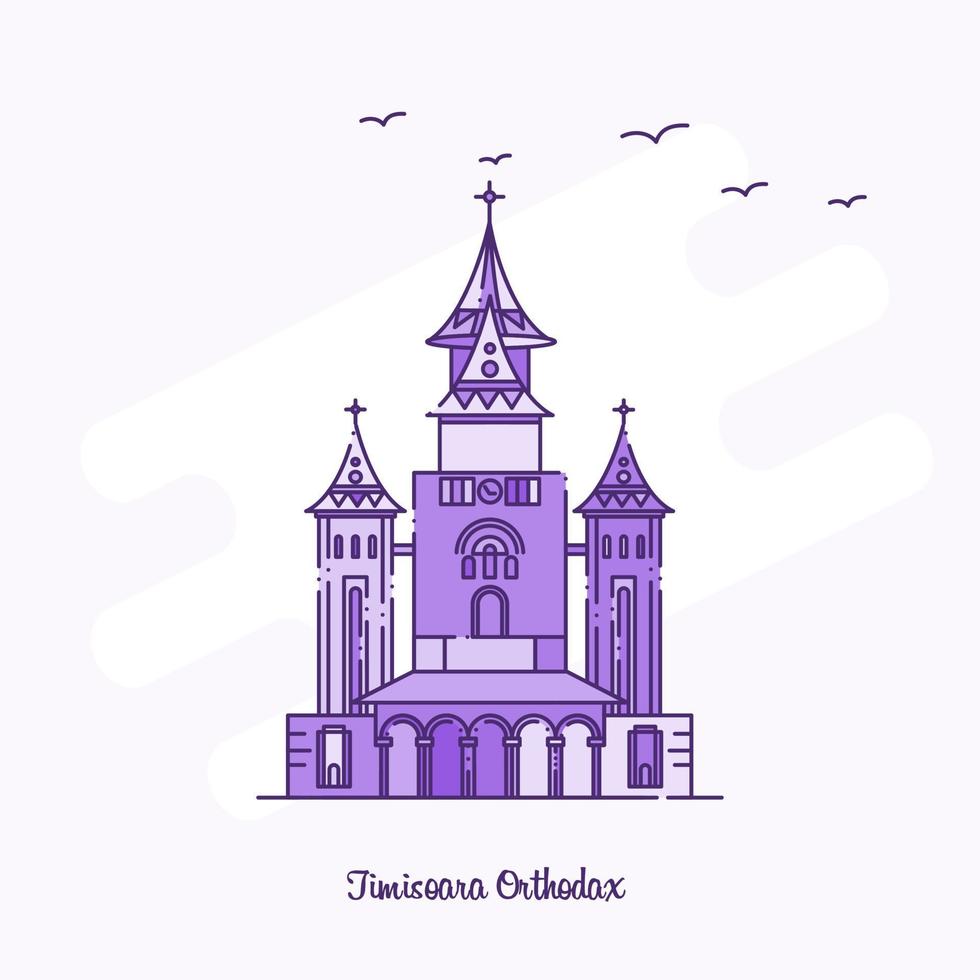 timisoara ortodax landmärke lila prickad linje horisont vektor illustration