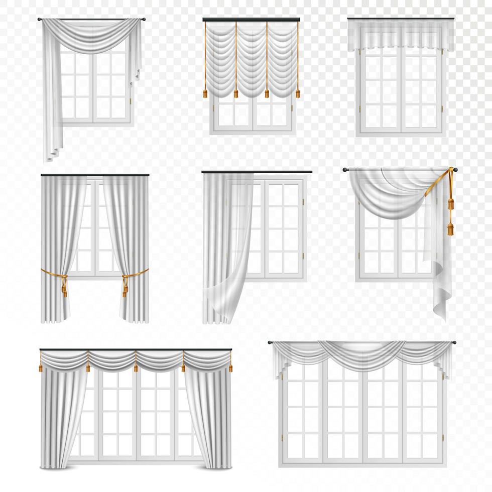 Satz realistische Fenster mit weißen Vorhängen vektor