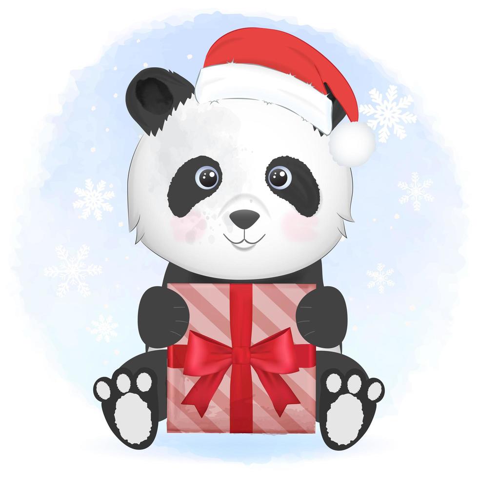 süßer Panda mit Geschenkbox im Winter vektor