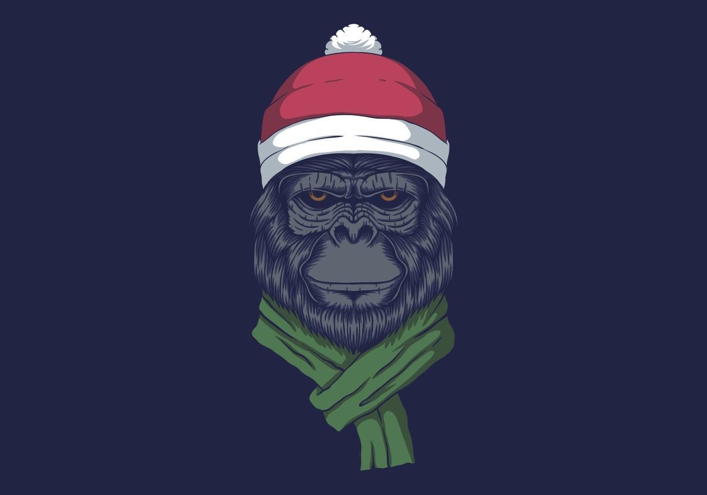 Gorilla trägt eine Weihnachtsmütze vektor