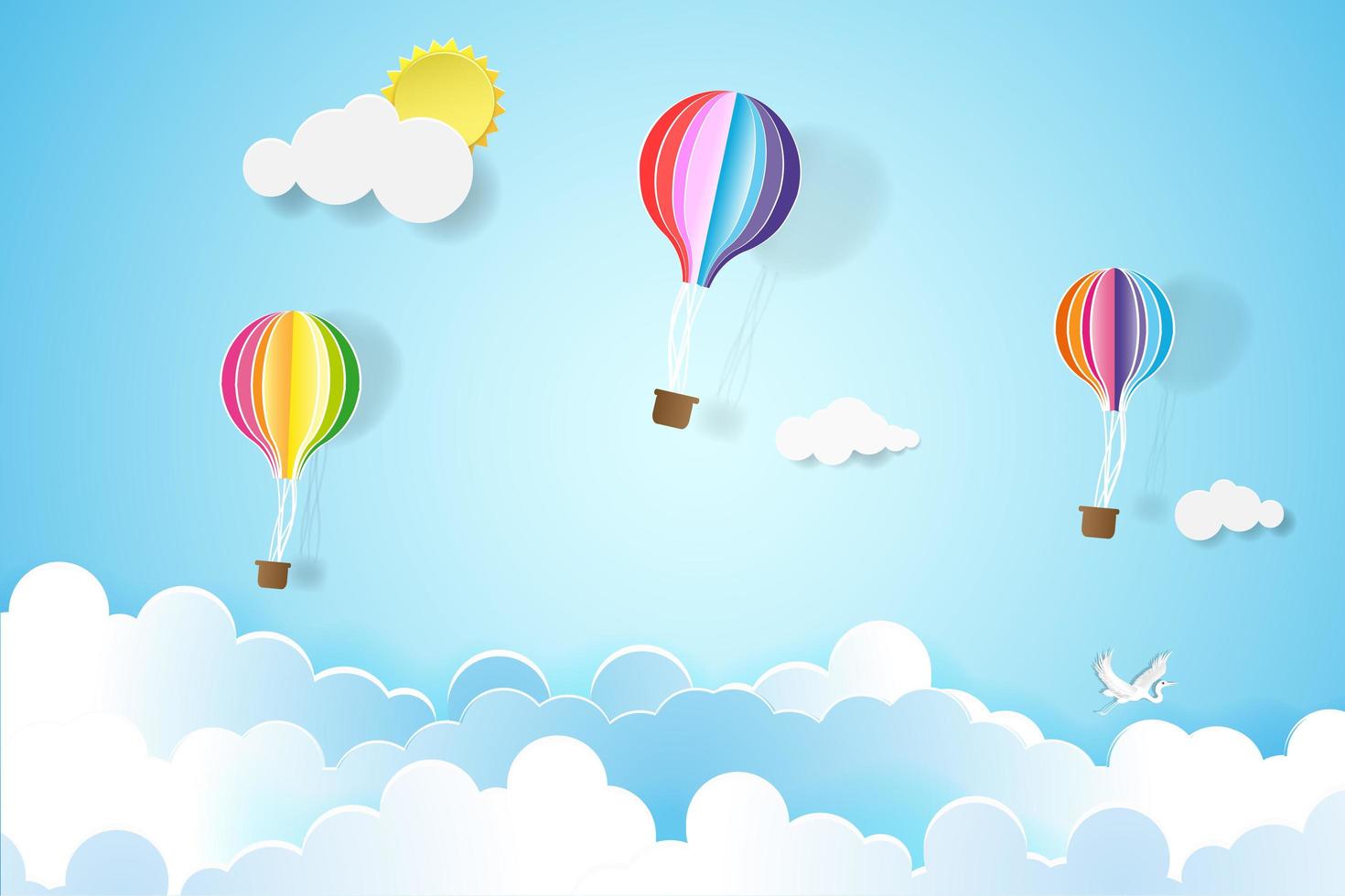 färgglada ballonger i blå himmel vektor
