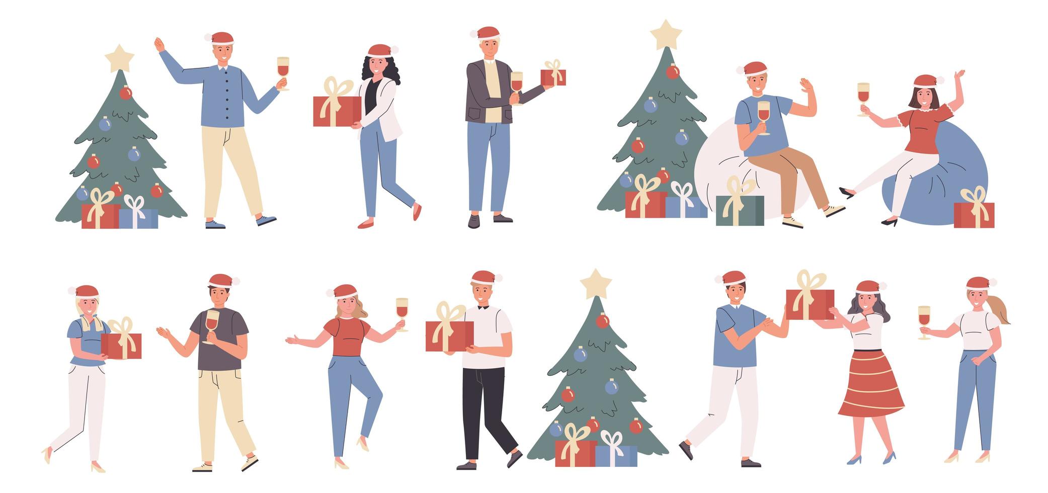 Neujahrsparty, flacher Zeichensatz der Weihnachtsfeier vektor