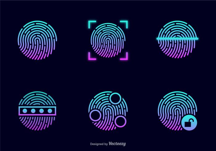 Glödande Stöld Fingerprint Vector Icons