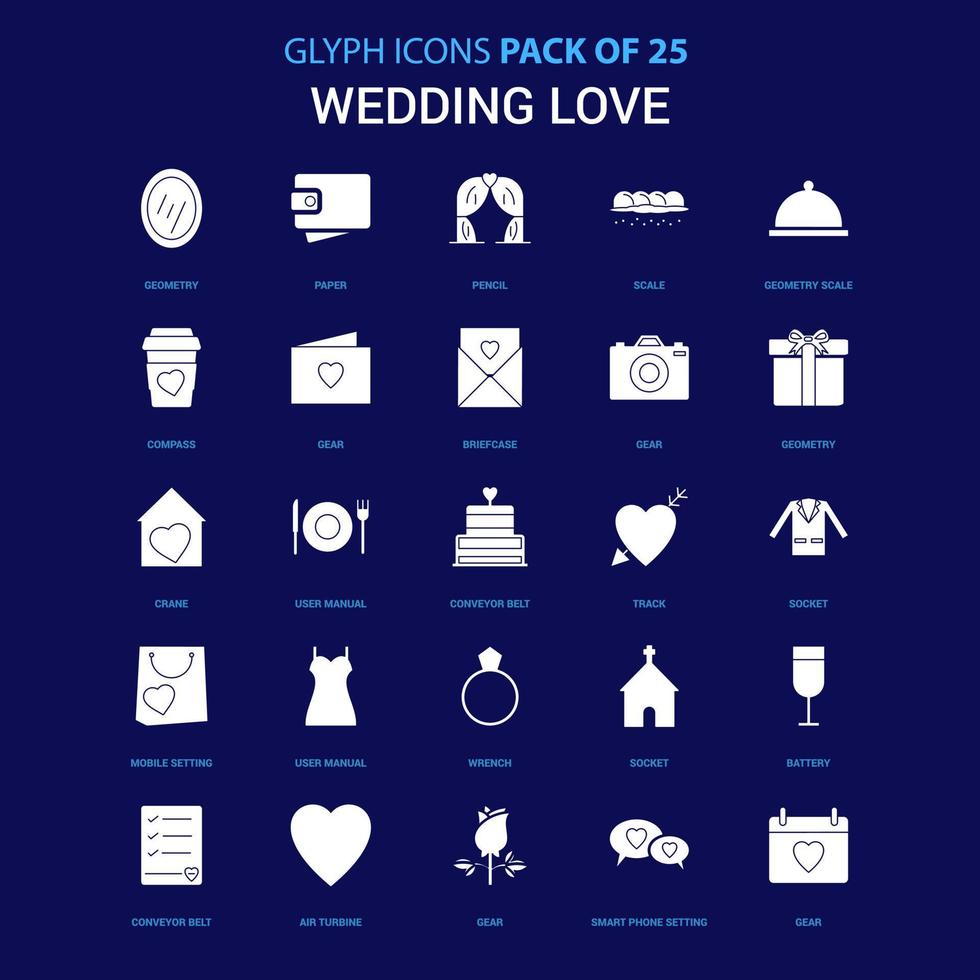 bröllop kärlek vit ikon över blå bakgrund 25 ikon packa vektor