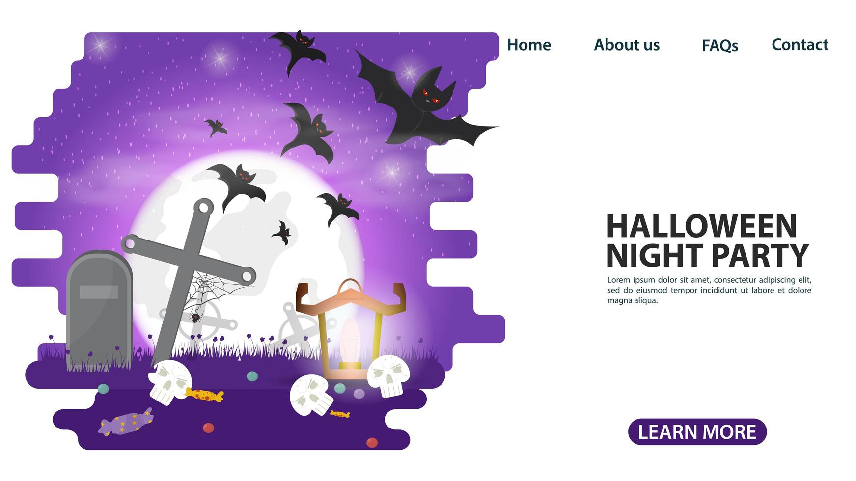 halloween måne på kyrkogården med fladdermöss webbdesign vektor