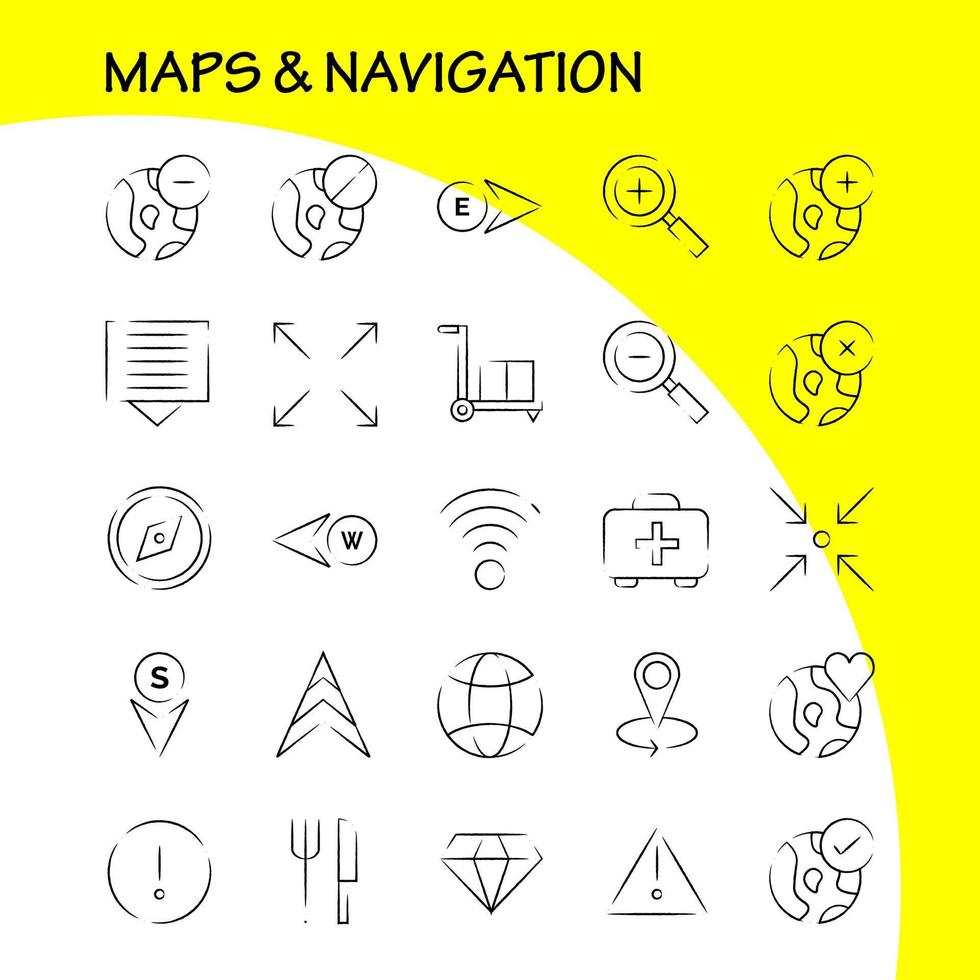 Kartor och navigering hand dragen ikon packa för designers och utvecklare ikoner av mat gaffel kök kniv verktyg pil lager riktning vektor