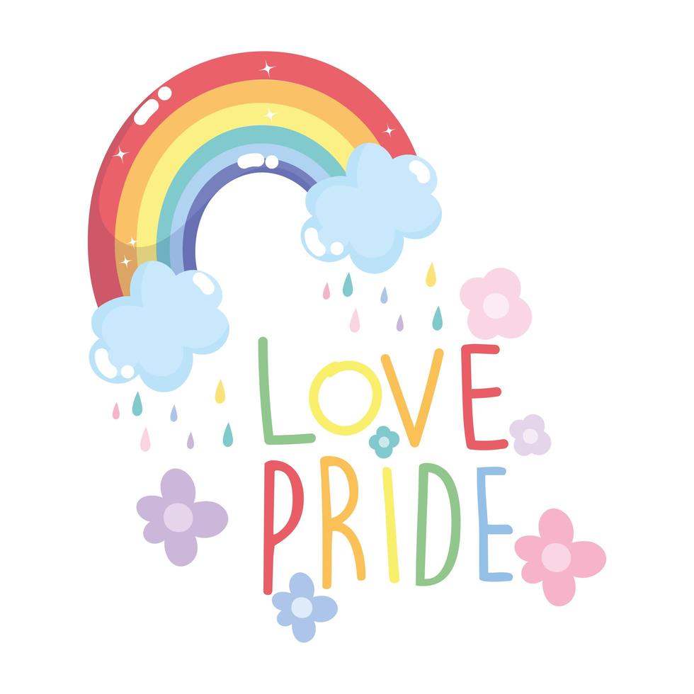 Happy Pride Day, Regenbogen, Blumen und Textdesign vektor