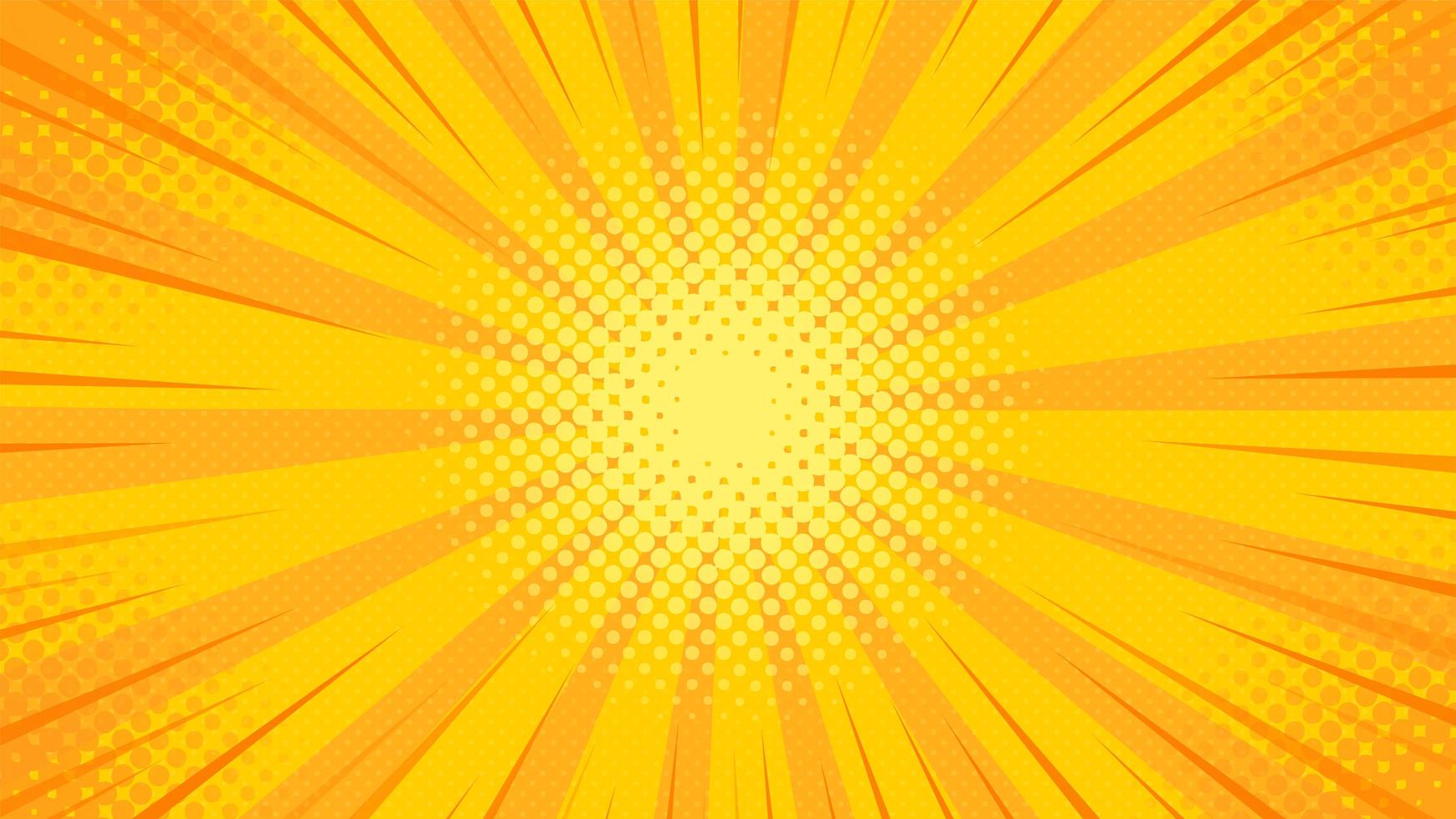 Pop-Art-Hintergrund mit gelbem Licht, das von der Mitte gestreut wird vektor