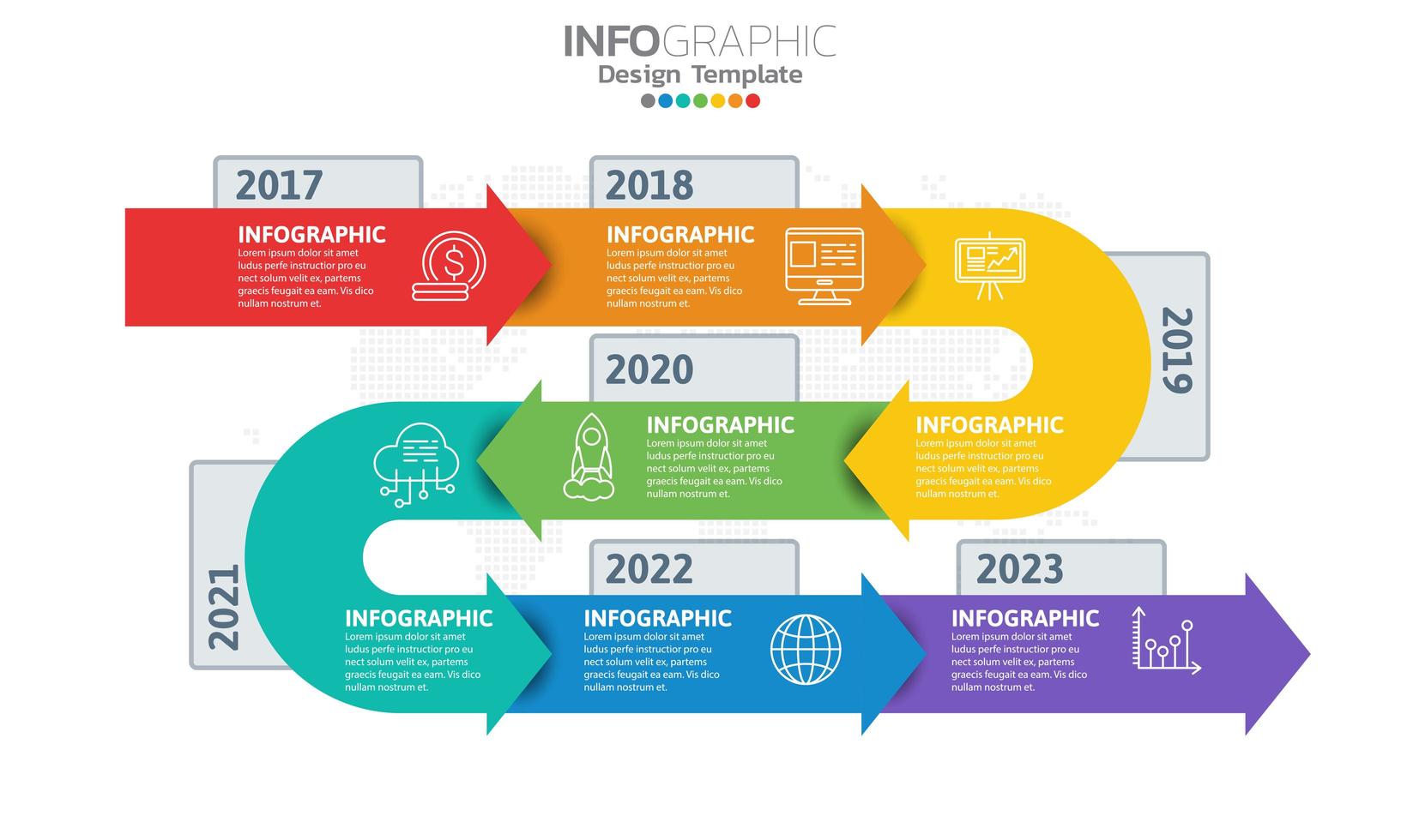 Timeline-Infografik-Vorlage mit Pfeilen vektor