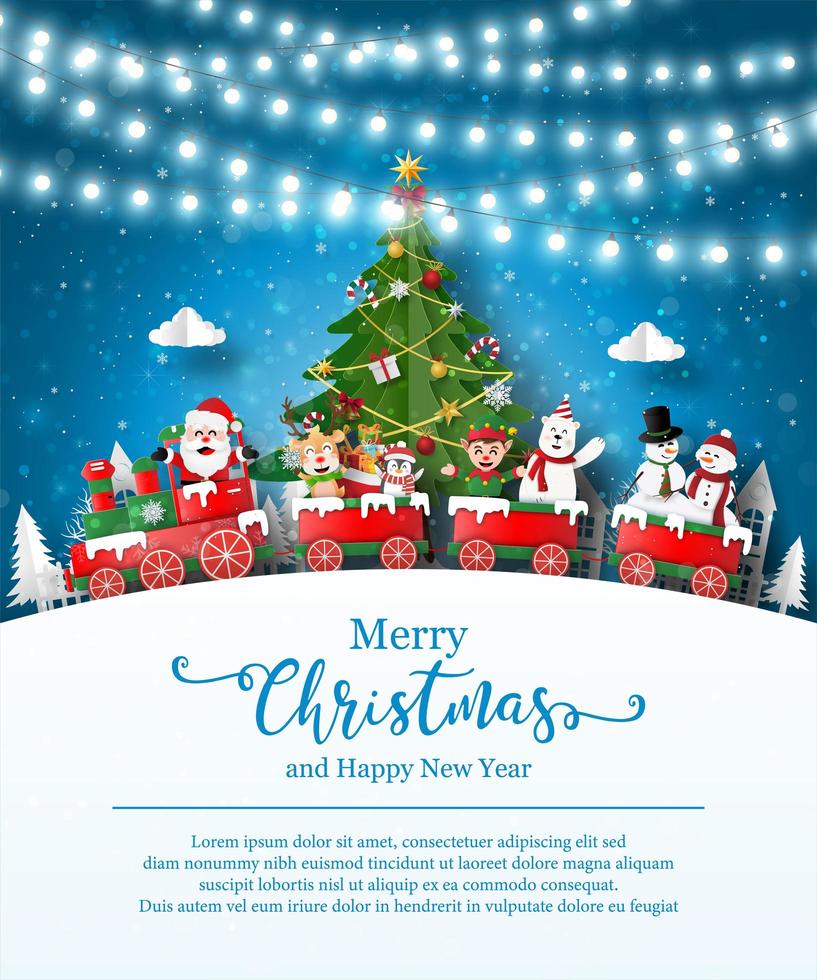 jul affisch mall med jultomten och vänner vektor