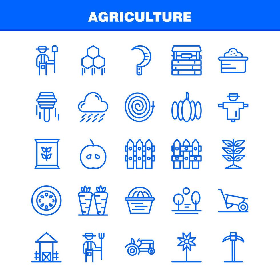 Symbolpaket für die Landwirtschaftslinie für Designer und Entwickler Ikonen der Landwirtschaft Apfel Land Bauernhof Landwirtschaft Bauernhof Landwirtschaft Lebensmittel Vektor