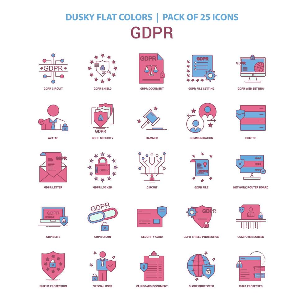 gdpr-symbol düstere flache farbe vintage 25 icon pack vektor