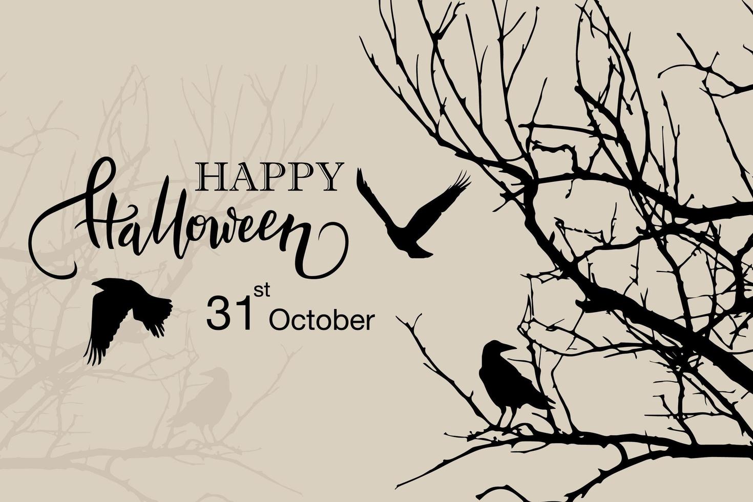 glücklicher Halloween toter Baum und Vogelschattenbildentwurf vektor