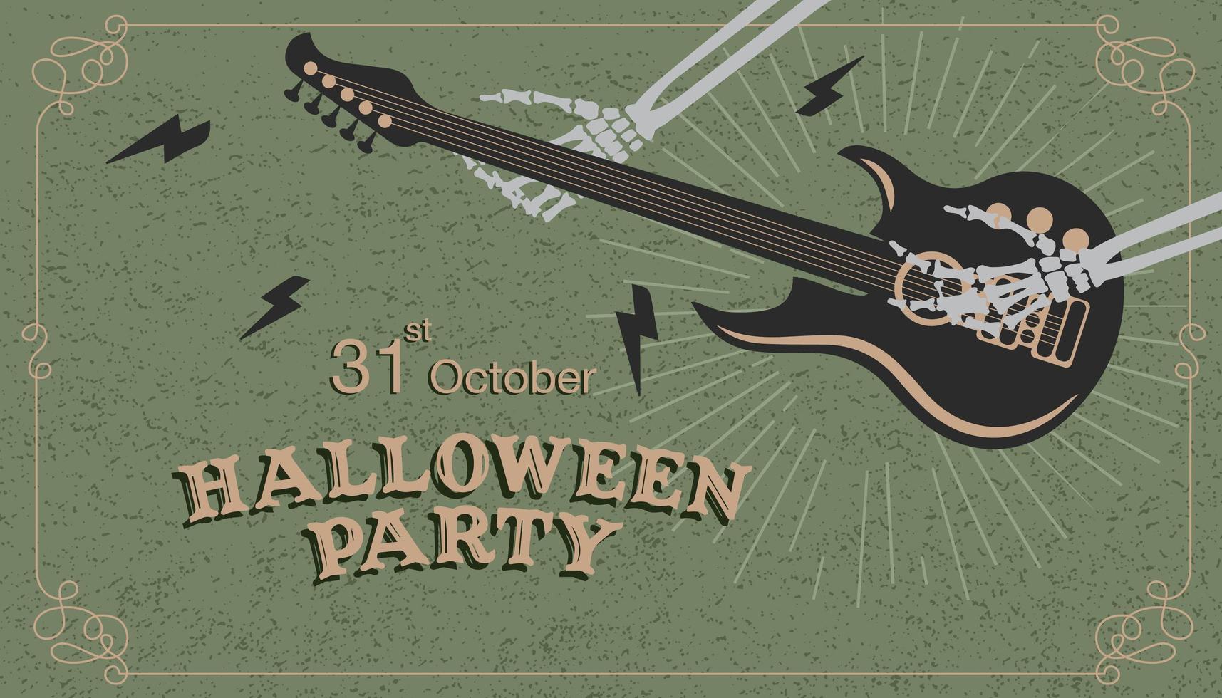 halloween fest affisch med skelett händer spelar gitarr vektor