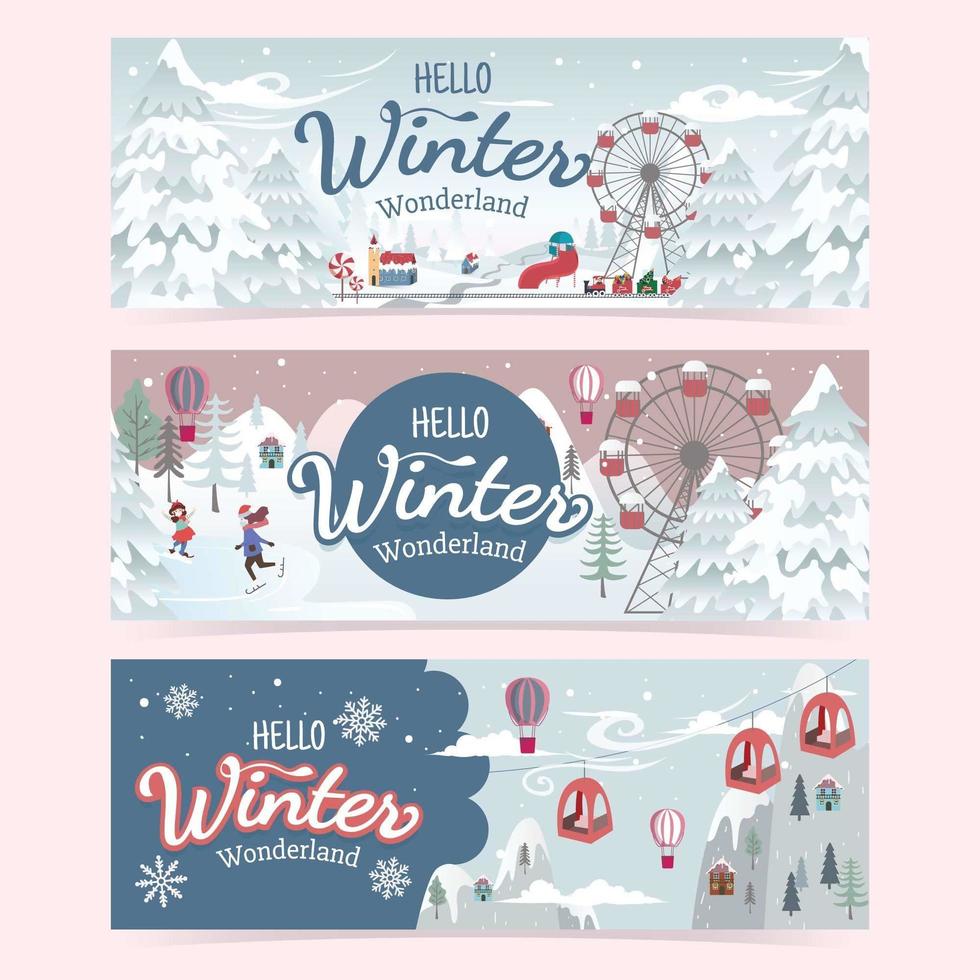 Winterwunderland mit einem Spielplatz-Web-Banner vektor