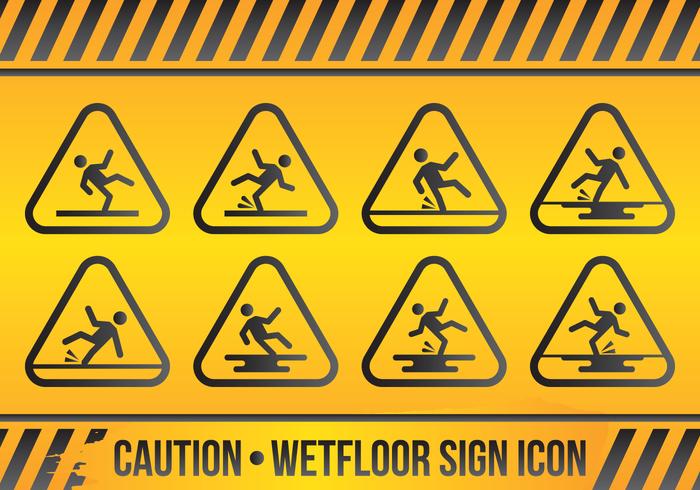 Wet Floor Sign Icon Set vektor