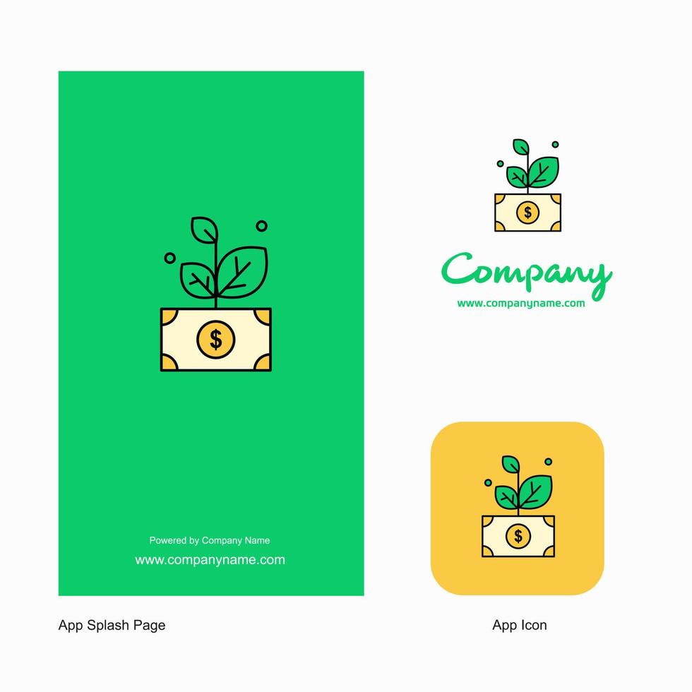 pengar växt företag logotyp app ikon och stänk sida design kreativ företag app design element vektor