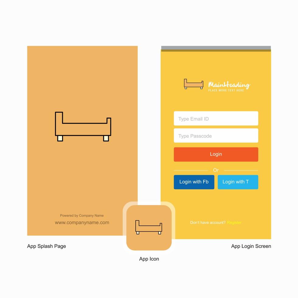 Splash-Screen für Firmenbetten und Design der Login-Seite mit Logo-Vorlage Mobile Online-Business-Vorlage vektor