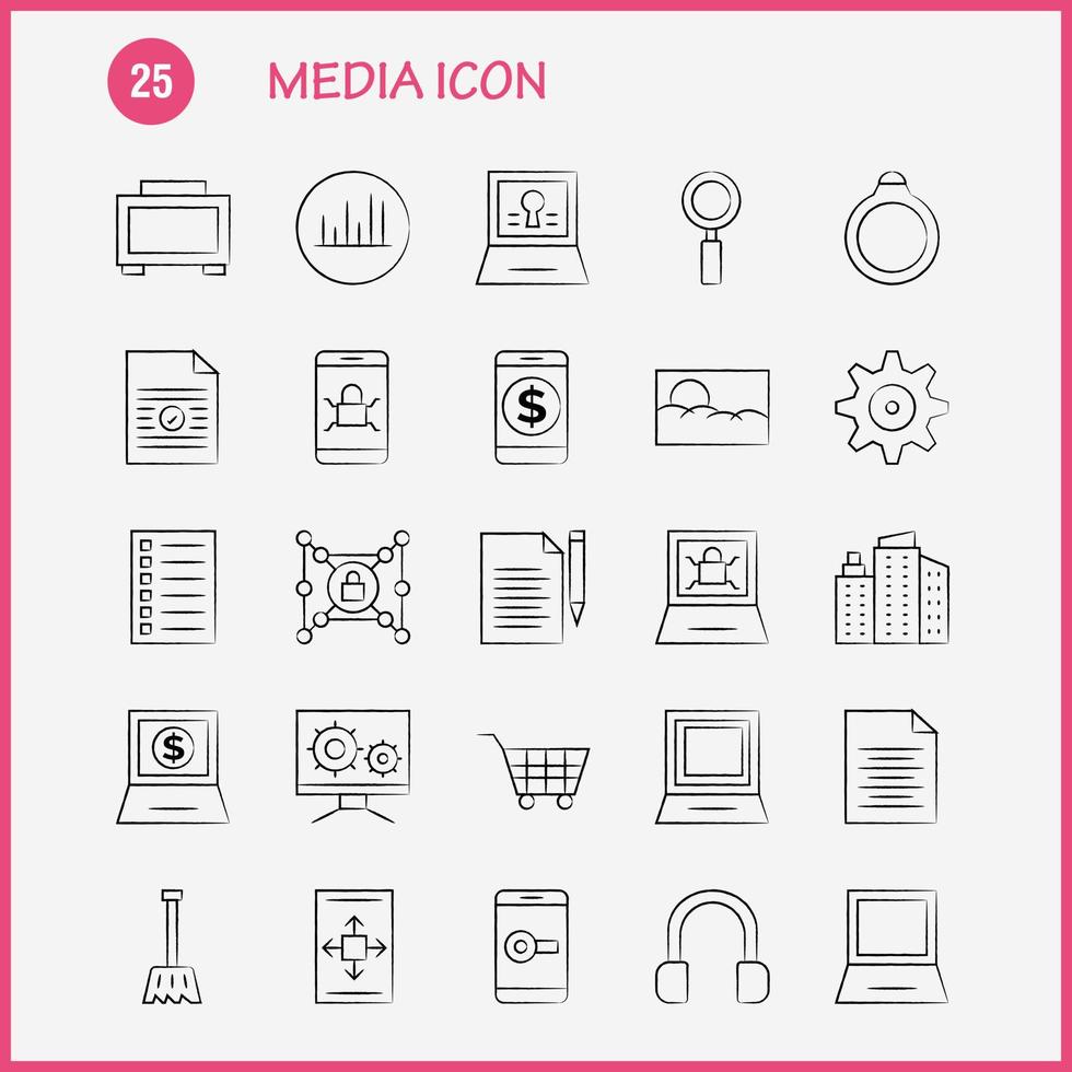 Mediensymbol handgezeichnete Symbole für Infografiken mobiles Uxui-Kit und Druckdesign umfassen mobiles Media-Player-Tool Bildmedien-Rasterbild-Icon-Set-Vektor vektor