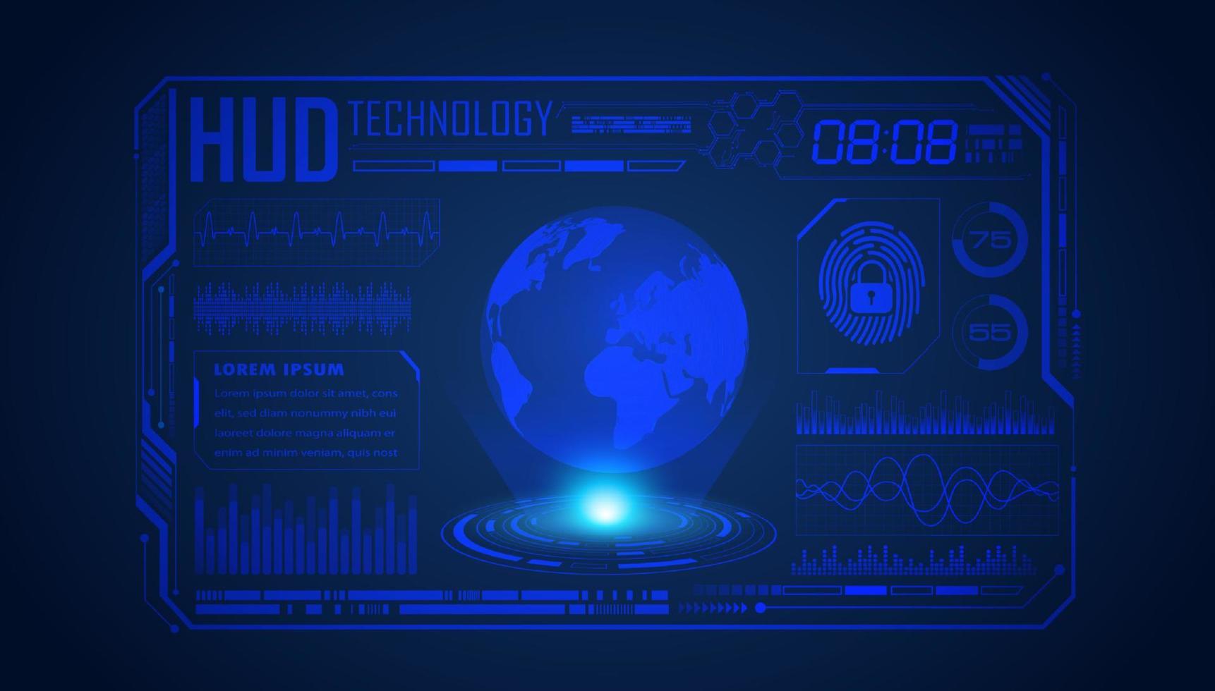 moderner hud-technologie-bildschirmhintergrund mit blauem globus vektor