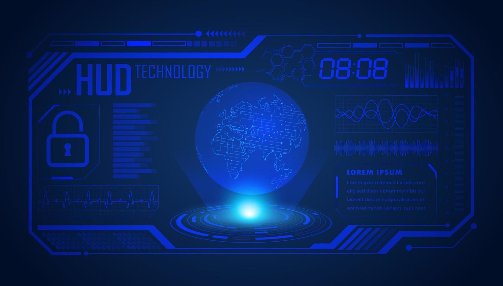 modern hud teknologi skärm bakgrund med blå klot vektor