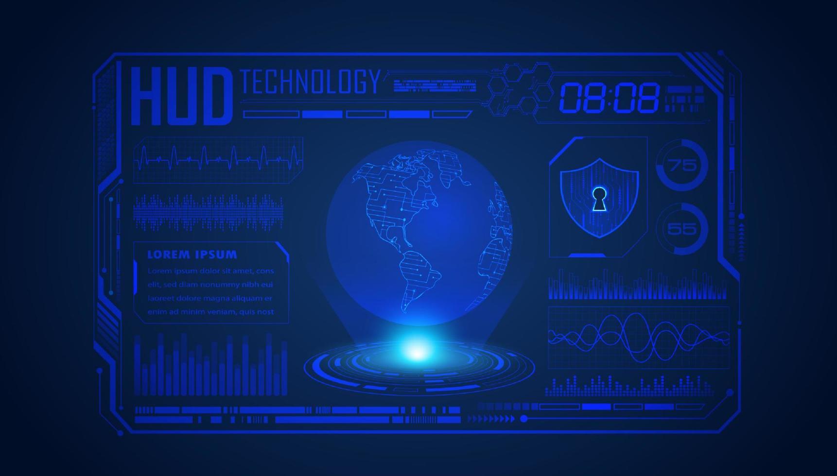 modern hud teknologi skärm bakgrund med blå klot vektor