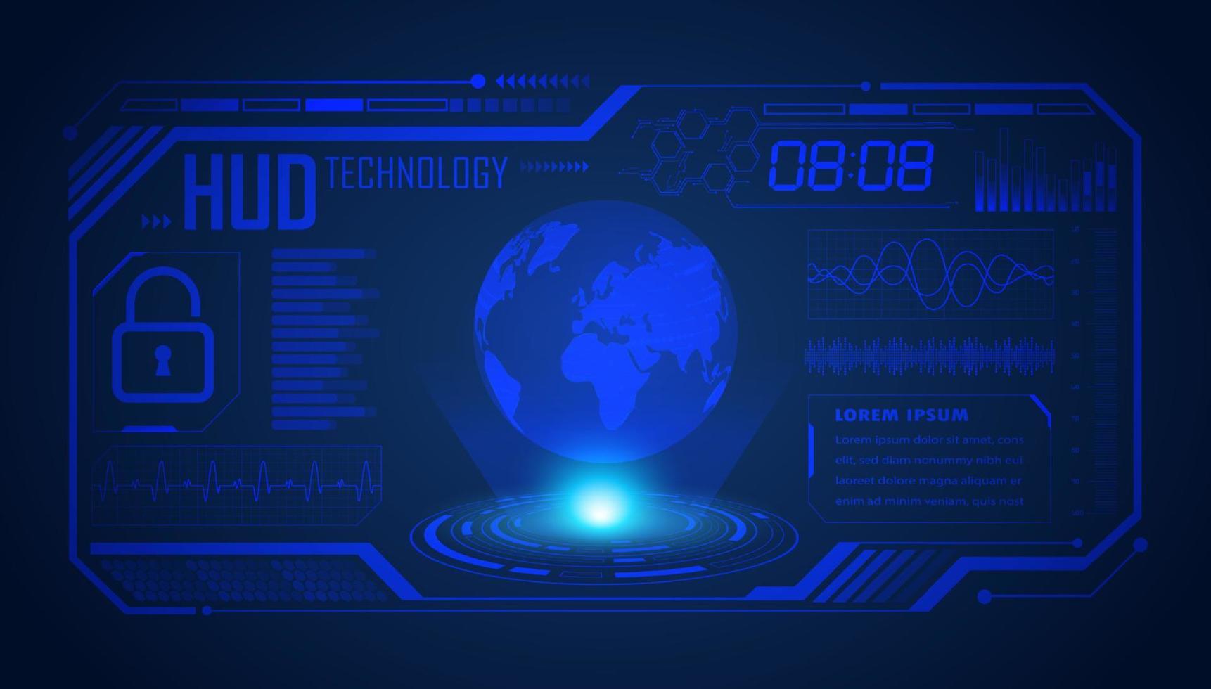 moderner hud-technologie-bildschirmhintergrund mit blauem globus vektor