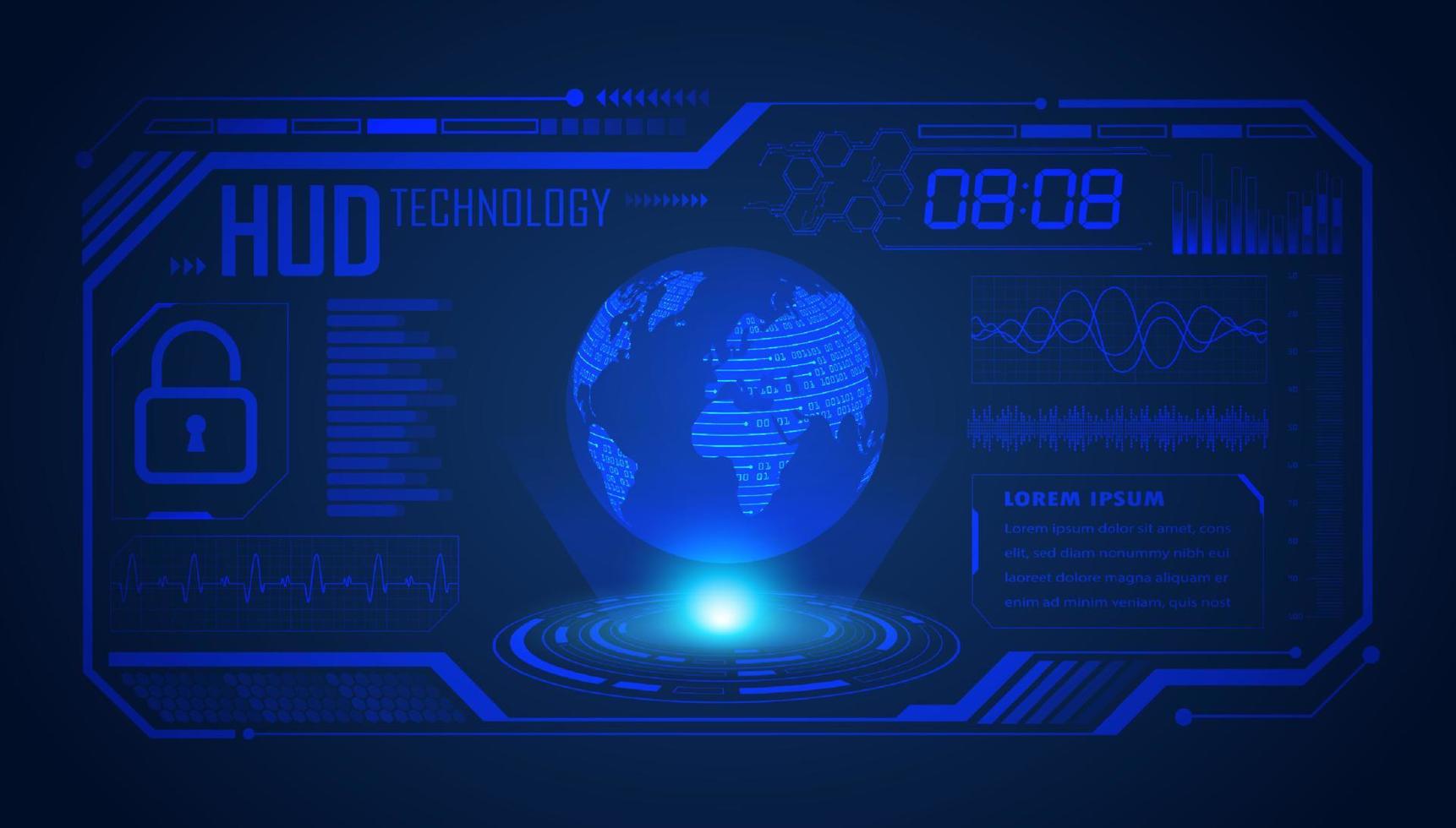 modern hud teknologi skärm bakgrund med blå klot vektor