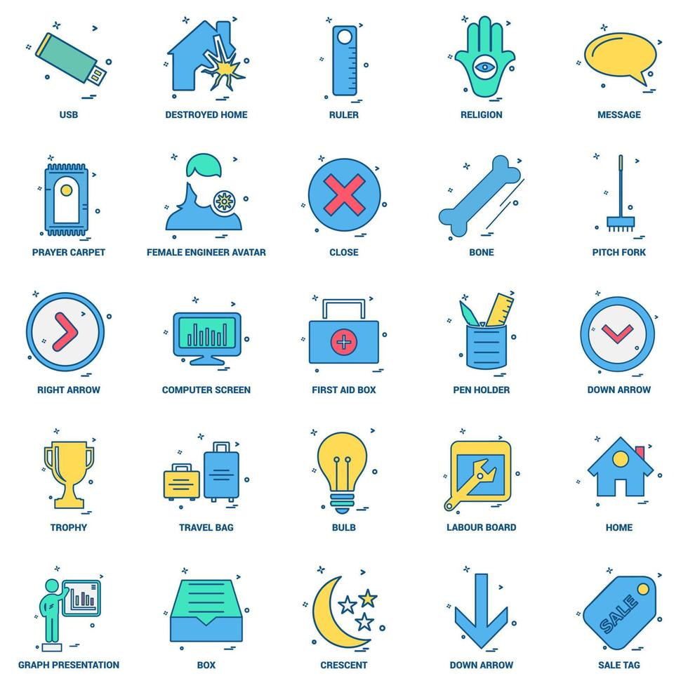 25 Business Concept Mix Flat Color Icon Set vektor