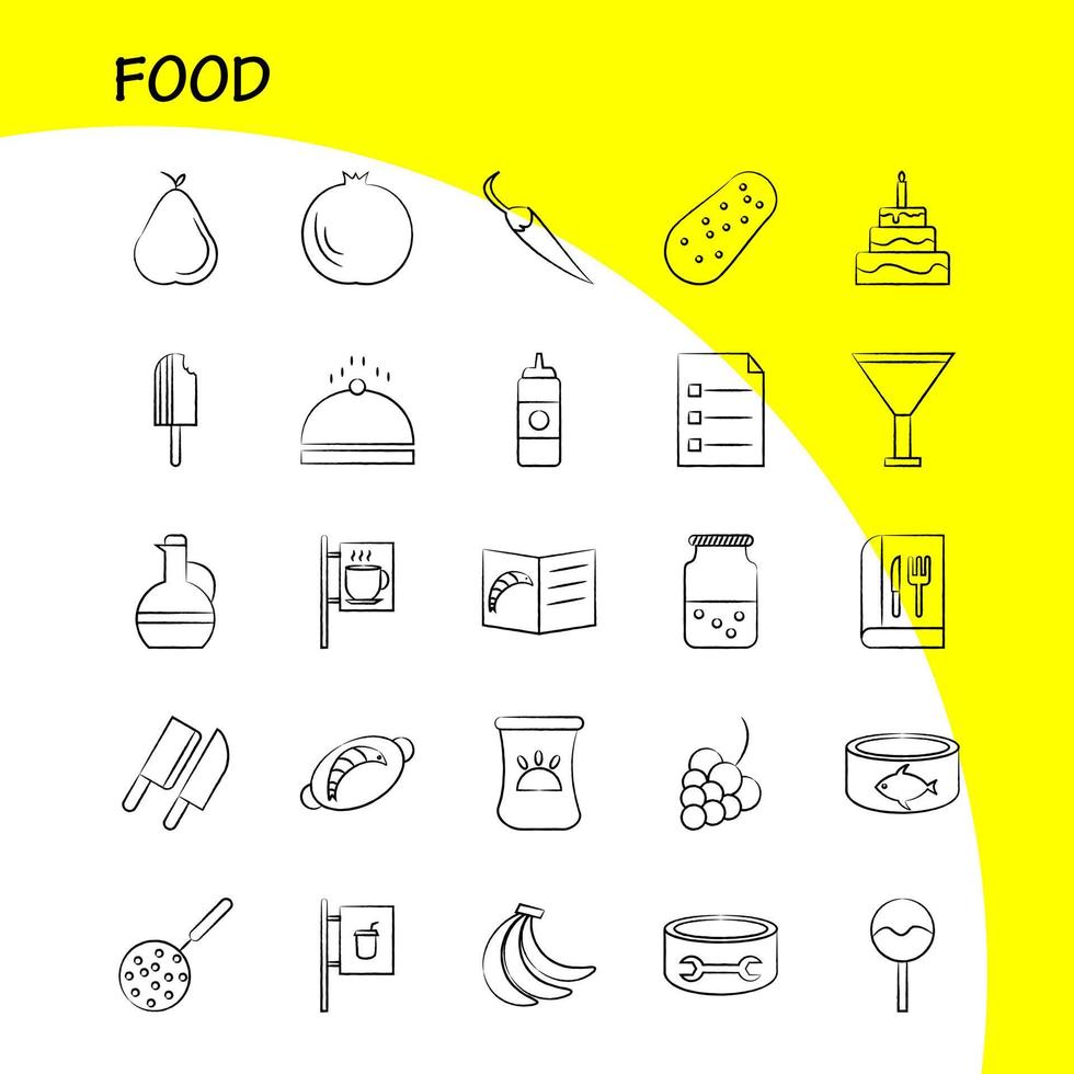 handgezeichnete lebensmittelsymbole für infografiken mobiles uxui-kit und druckdesign umfassen kekse süße lebensmittel mahlzeit wurst fleisch essen mahlzeit sammlung modernes infografik-logo und piktogramm vect vektor