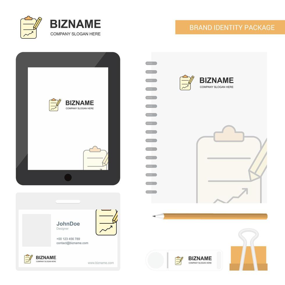 Zwischenablage Business Logo Tab App Tagebuch PVC Mitarbeiterkarte und USB-Marke stationäres Verpackungsdesign Vektorvorlage vektor