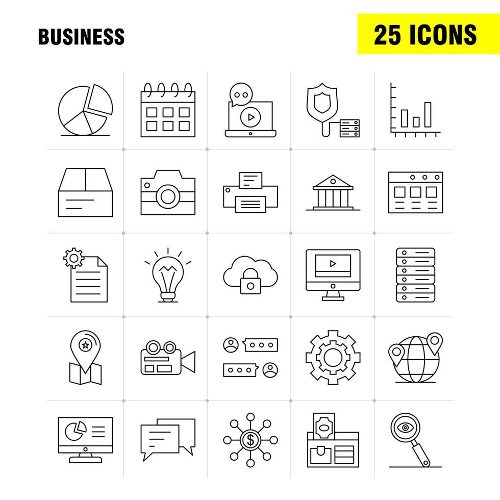 Business-Line-Icon für Web-Print und mobiles Uxui-Kit wie Business-Dollar-Online-Zahlungsdatei Business Office Business-Piktogramm-Pack-Vektor vektor