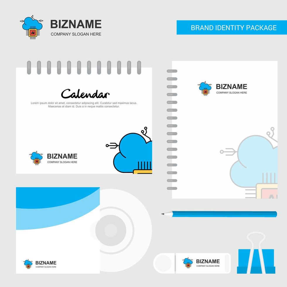 künstliche intelligenz auf wolke logo kalendervorlage cd cover tagebuch und usb marke stationäre paketdesign vektorvorlage vektor