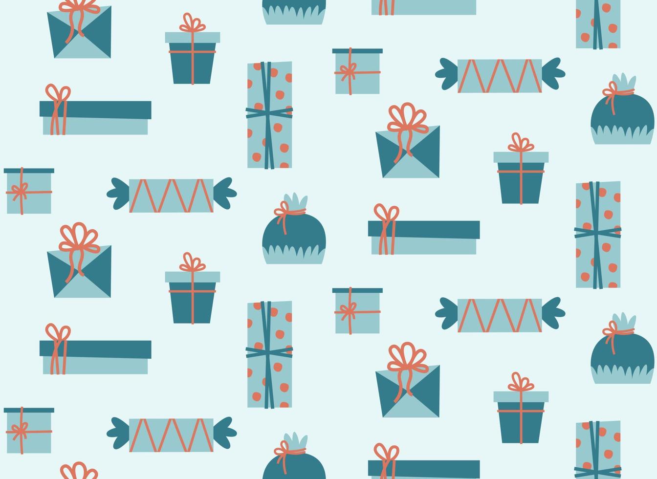nahtloses Muster mit blauen Geschenkboxen. Weihnachtstextur im flachen Stil. vektor