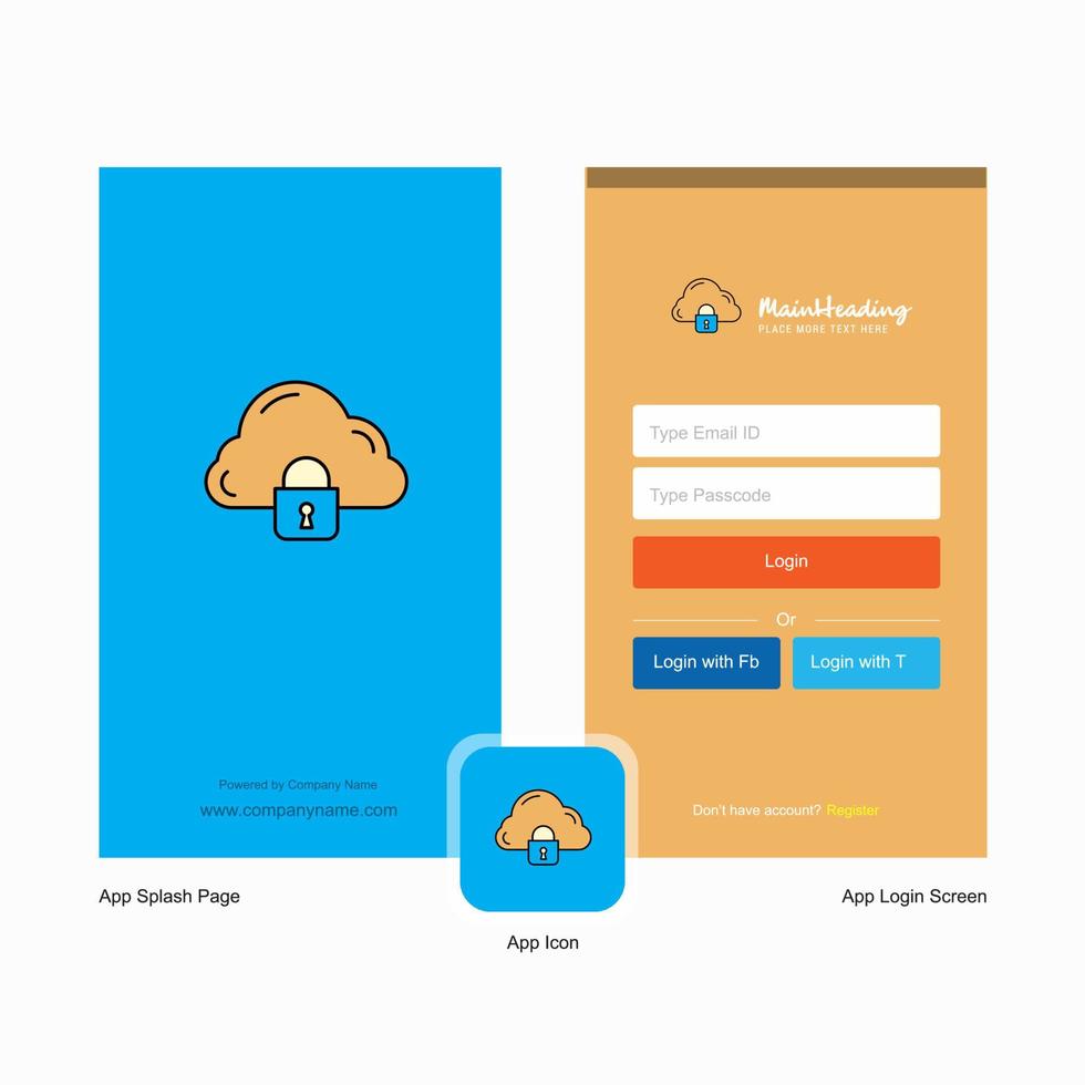 företag moln skyddade stänk skärm och logga in sida design med logotyp mall mobil uppkopplad företag mall vektor
