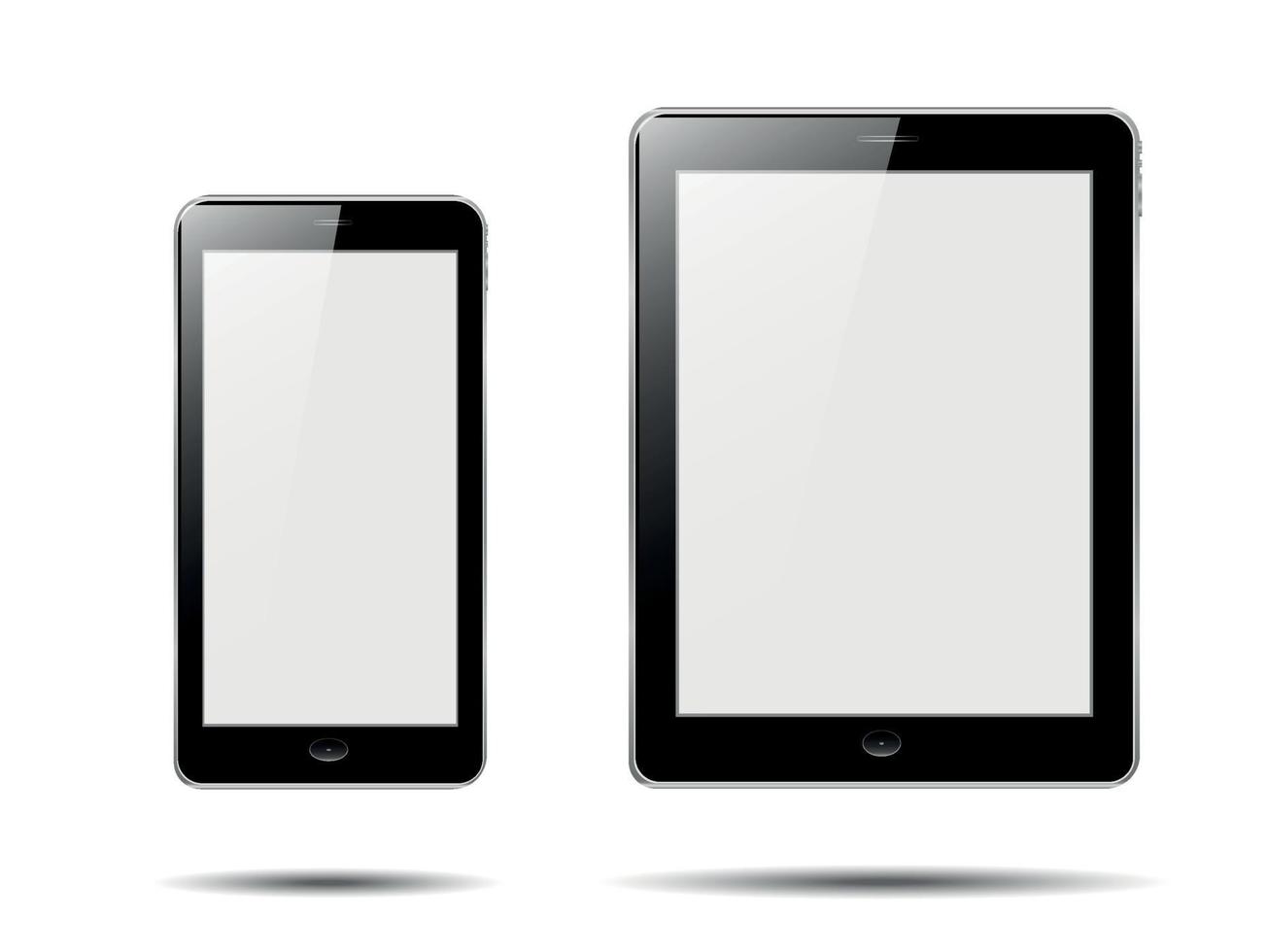 realistisk läsplatta pc falsk upp med tom skärm. läsplatta och realistisk smartphone attrapp isolerat på vit bakgrund. läsplatta annorlunda vinklar vyer. vektor illustration