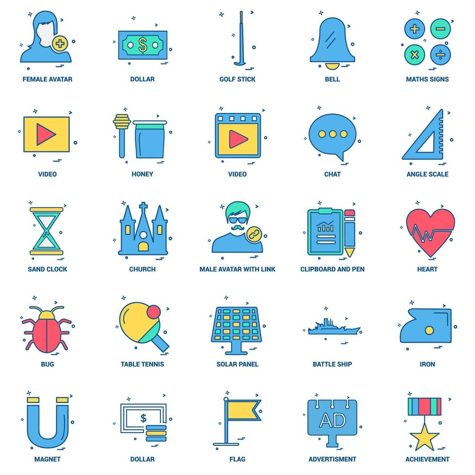 25 Business Concept Mix Flat Color Icon Set vektor