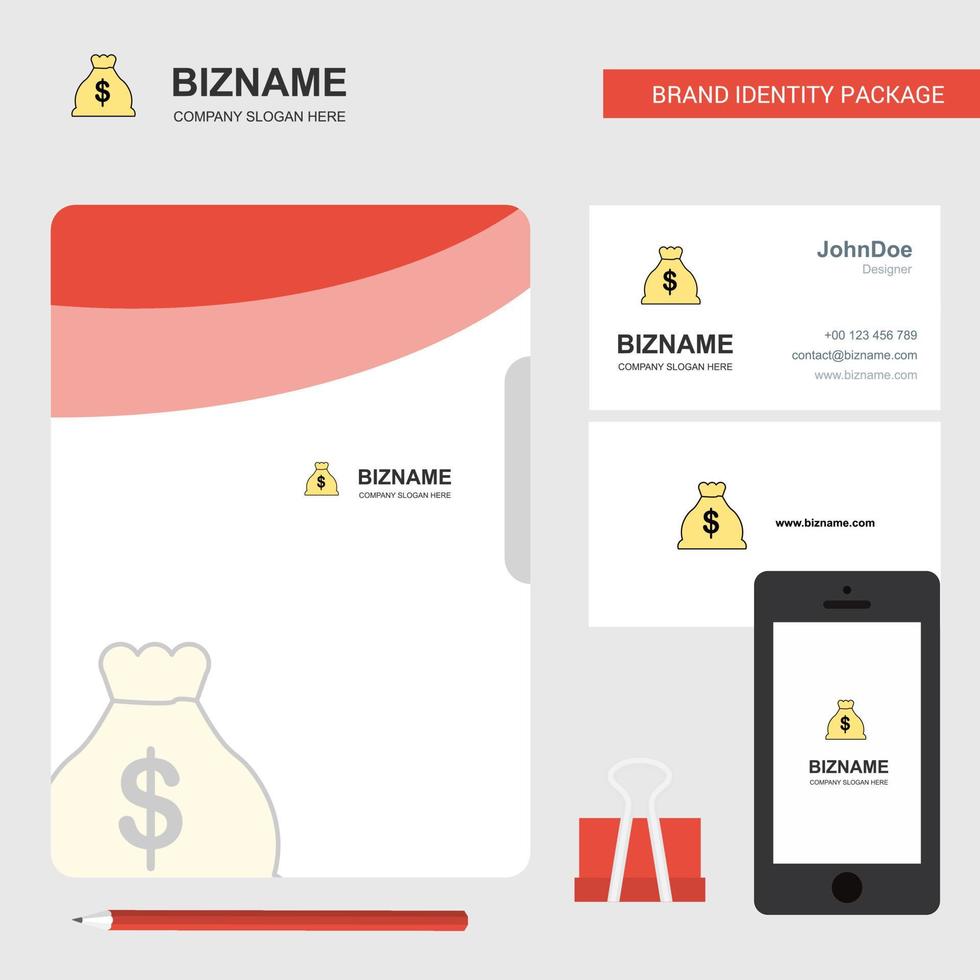 pengar väska företag logotyp fil omslag besöker kort och mobil app design vektor illustration