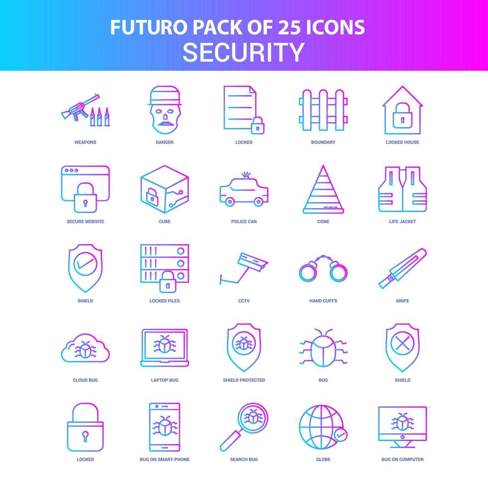 25 blå och rosa futuro säkerhet ikon packa vektor