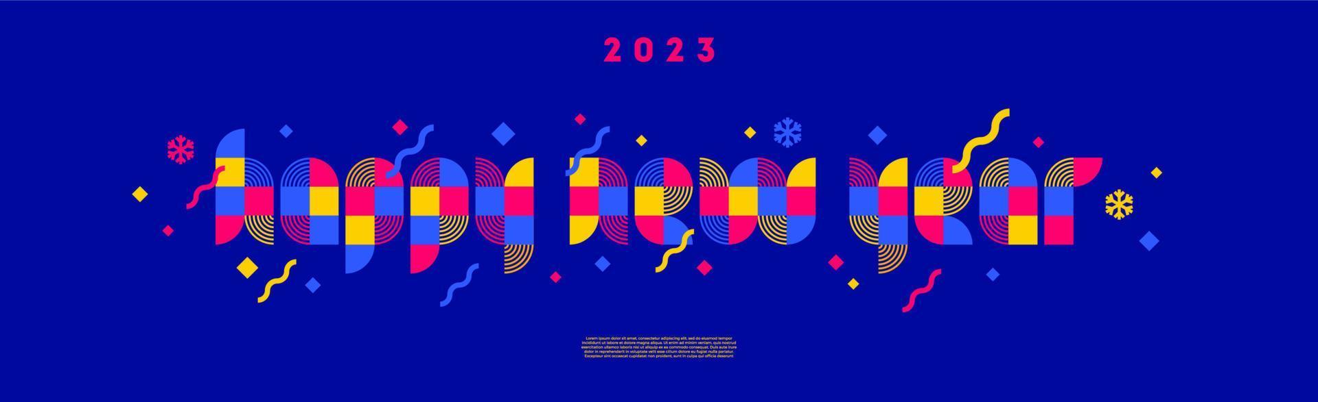 vektor illustration med flerfärgad ny år hälsning. design för hälsning kort, inbjudan, omslag, affisch, kalender, etc.