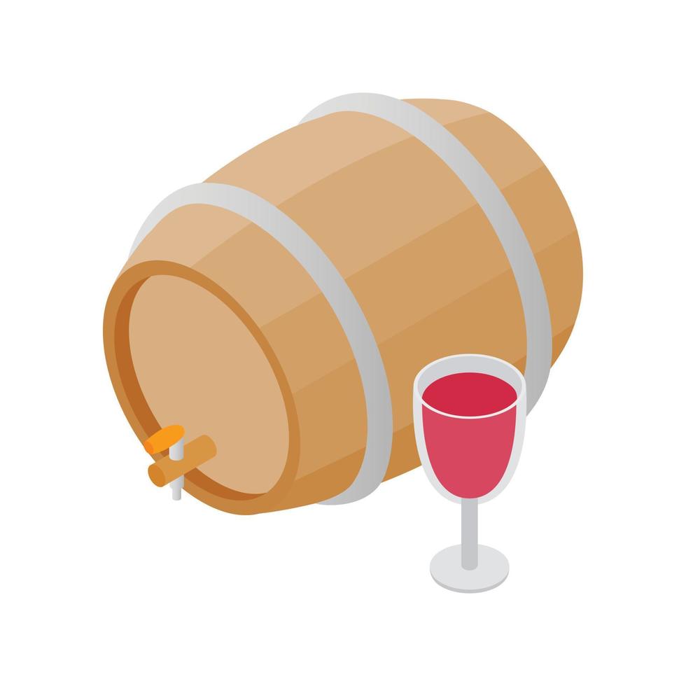 trä- tunna av vin med en kran isometrisk 3d ikon vektor