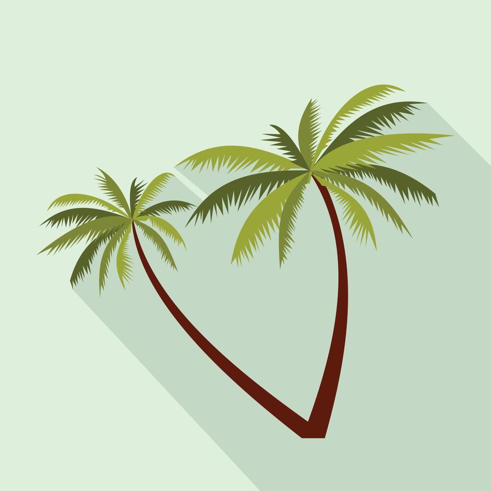 två kokos handflatan träd ikon, platt stil vektor