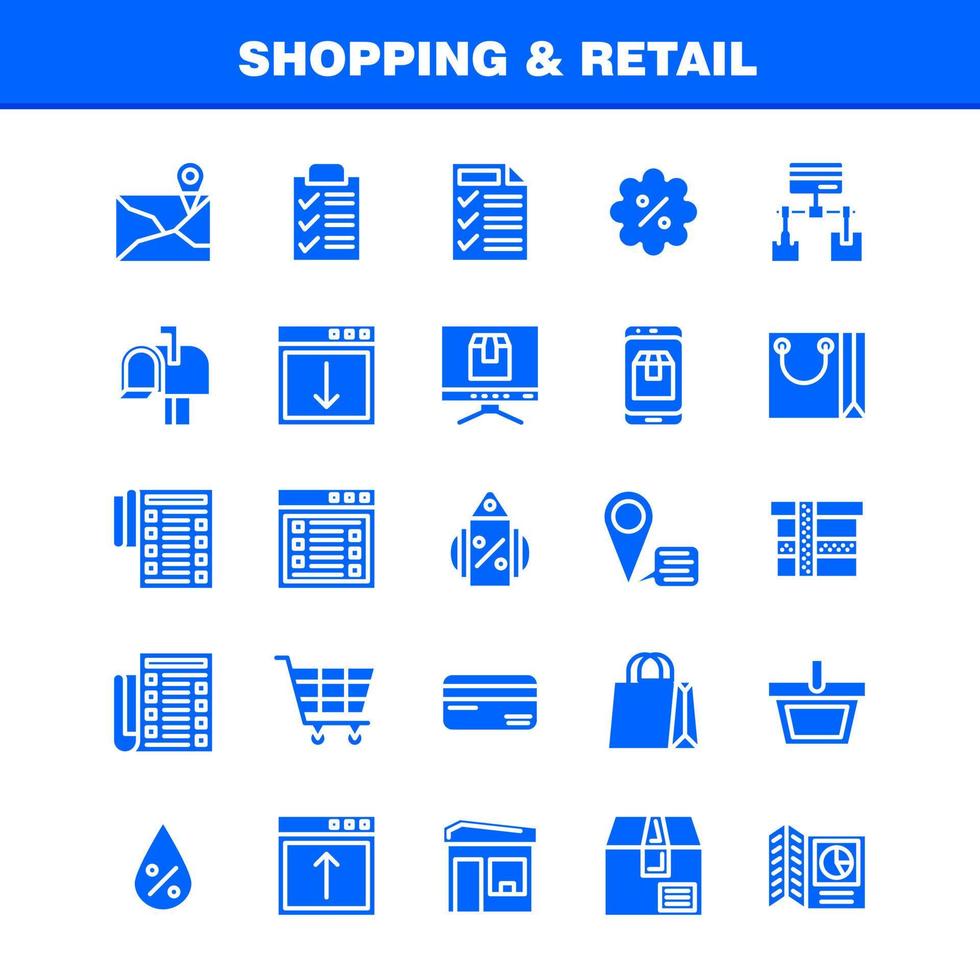 Shopping Solid Glyph Icon Pack für Designer und Entwickler Icons von Location Chat SMS Shopping Mail Mailbox Shopping Vektor